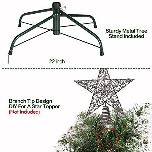 6ft Snow Flocked Artificial Christmas Tree with Pine Cones, 764 Tips, Metal Stand