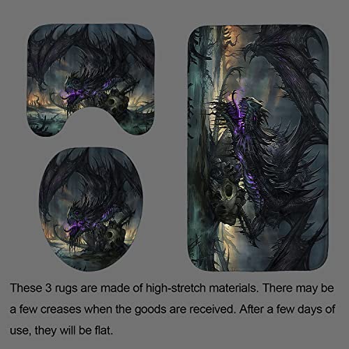 4PCS/Set Gothic Dragon Shower Curtain, Magic Mythical Creature Horror Black Dragon