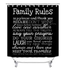 4PCS/Set Family Rules Black Shower Curtain, White Letters Inspirational Quotes