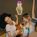 Finger Heart Neon Signs - Premium K-Pop Heart Hand Led Sign - Pink & Warm White