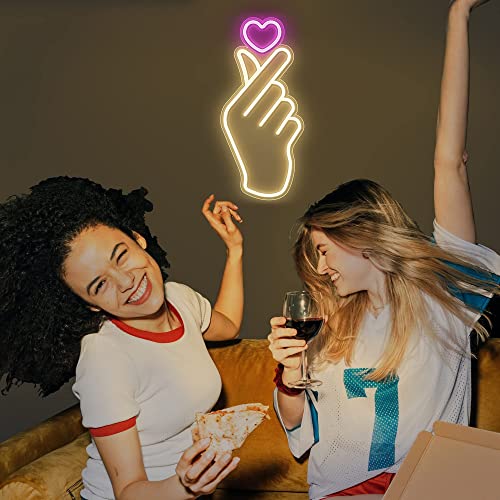 Finger Heart Neon Signs - Premium K-Pop Heart Hand Led Sign - Pink & Warm White