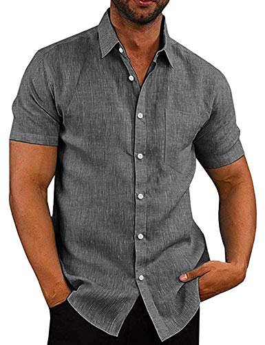 Men's Western Casual Shirt Button Up Basic Solid Linen