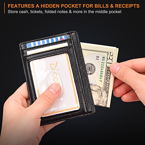 Slim Minimalist Front Pocket RFID Blocking Leather Wallets for Men Women
