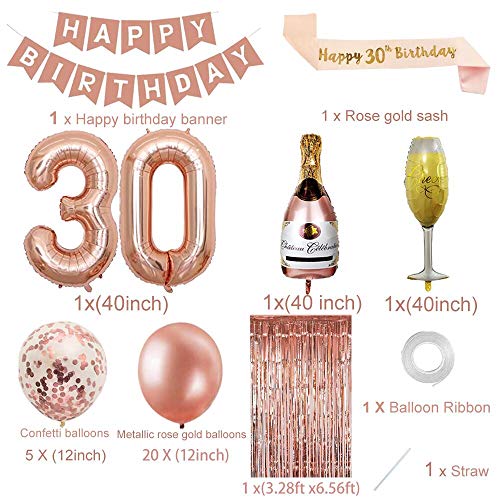 30th Birthday Decorations for Women, Rose Gold 30 Birthday Party Decoration