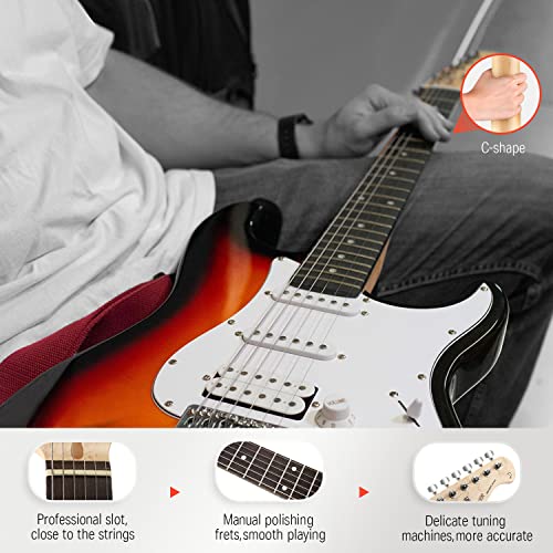 39 Inch Full Size Electric Guitar Kit Solid Body Sunburst, Beginner Starter