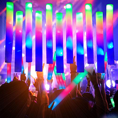 Foam Glow Sticks Bulk 100 Pack,3 Modes Flashing LED Light Sticks Glow in The Dark