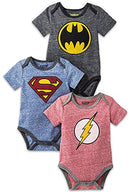 DC Comics Baby Boys Bodysuit Newborn Infant Superman Batman The Flash Baby Clothes, 3 Pack (Black/Blue/Red, 0-3 Months)