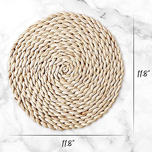 6 Pack Woven Placemats,Round Corn Husk Weave Placemat Braided Rattan Tablemats