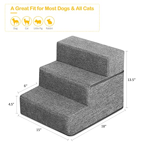 Dog Stairs 3 Steps, High Density Foam Dog Steps for High Bed, Foldable Pet Stairs