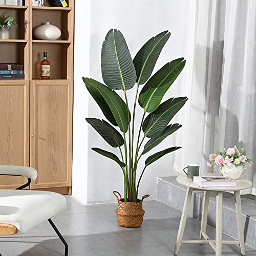 Artificial Bird of Paradise Plants 5Ft Fake Tropical Palm Tree with 10 Trunks in Pot