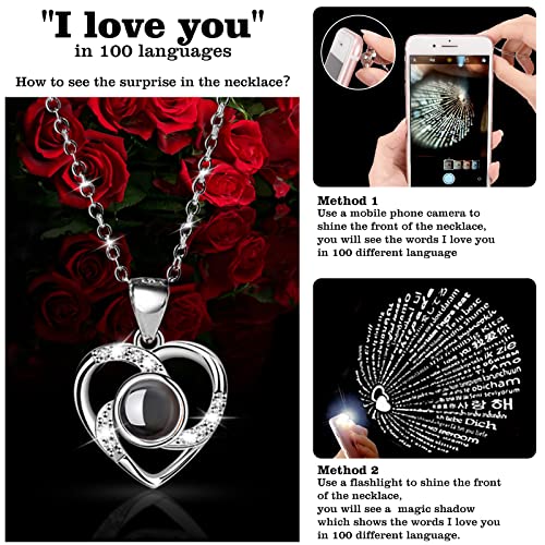 Preserved Rose Valentines Day Gifts for Girlfriend Mom Women with I Love You Necklace