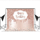Pink Rose Golden Birthday Party Backdrop Glitter Diamonds Happy Birthday Background