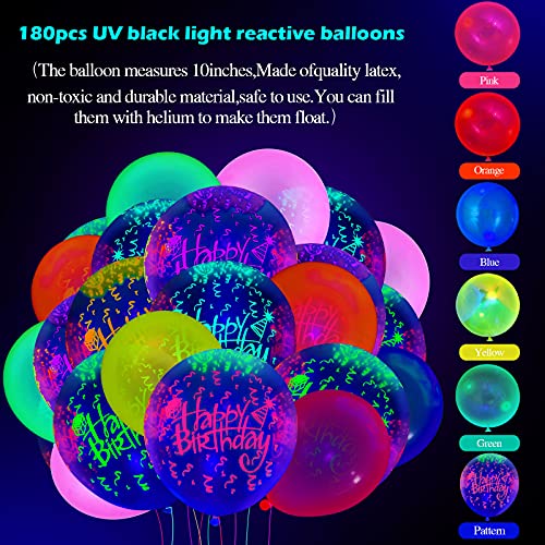 180 Pieces UV Neon Balloon 12 Inch Blacklight Glow Party Balloon Including 150 Pieces