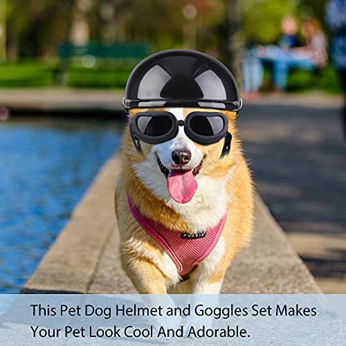 Pet Dog Helmet and Dog Goggles Set 4 Inch Padded Pet Motorcycle Helmet