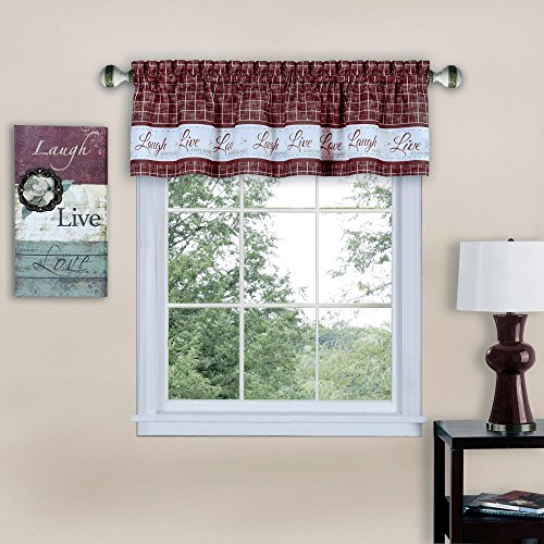 Live, Love, Laugh Window Curtain Tier Pair and Valance Set, Burgundy