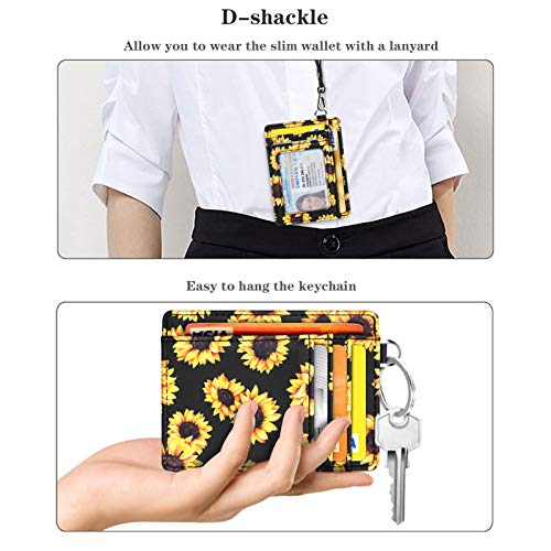 Slim Front Pocket Wallet RFID Blocking Minimalist Credit Card Holder Wallet Sunflower