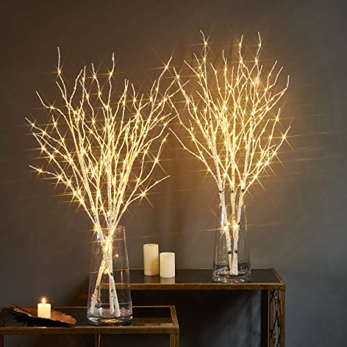 Lighted White Twig Branches with Timer and Dimmer 2 Sets Tree Branch with Warm White Lights