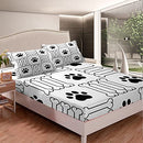 Black and White Bed Sheet Queen Set,Dog Paw Print Lovely Sheets Sets Adults Bedroom