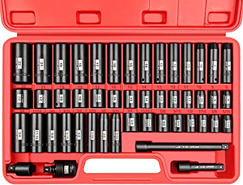 48 Pcs 3/8” Drive Impact Socket Set (5/16 inch to 3/4 inch and 8-22mm),6-Point,CR-V