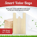 300 Pack Reusable Eco-Friendly Grocery T-Shirt Shopping Bags 21”x12”x7” Durable