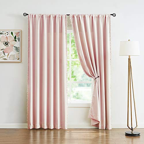 Pink Pom Poms Blackout-Curtains 95 inch Bedroom Window Curtains