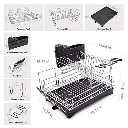 Dish Drying Rack and Drainboard Set, Majalis 2 Tier Large Dish Rack with Swivel Spout