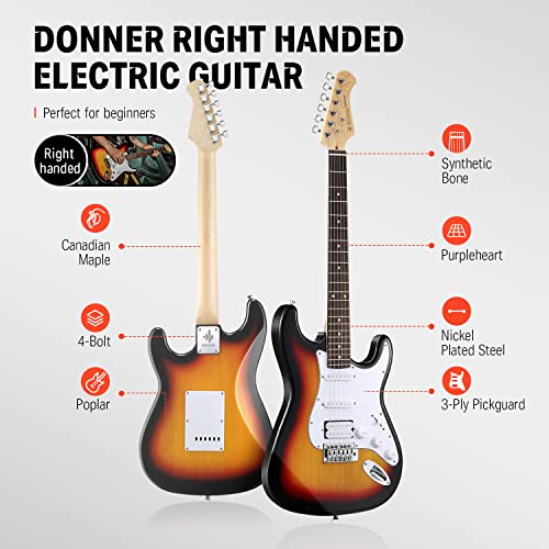 39 Inch Full Size Electric Guitar Kit Solid Body Sunburst, Beginner Starter