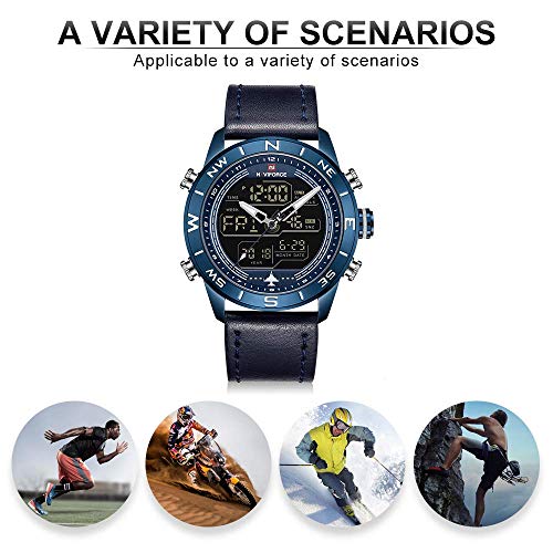 Men Sport Military Waterproof Leather Waches Multi-Function Wristwatch