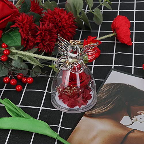 Mothers Day Rose Gifts in Glass Angel Figurines, Red Rose Flower Gifts