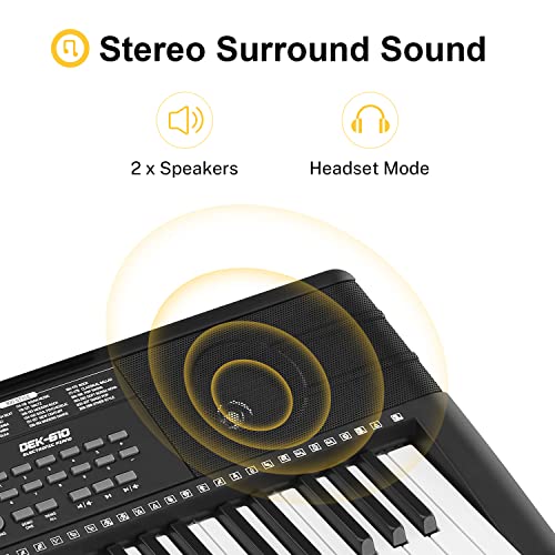 Donner Keyboard Piano, 61 Key Piano Keyboard for Beginner/Professional, Electric Piano with Piano Stand, Stool, Microphone & Piano App, Supports MP3/USB MIDI/Microphone/Insertion of the pedal