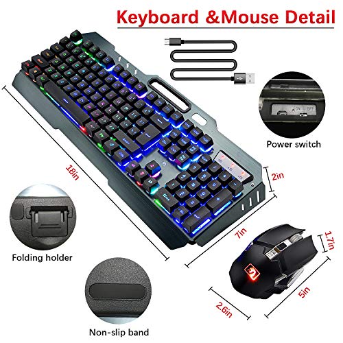 Wireless Gaming Keyboard and Mouse,Rainbow Backlit Rechargeable Keyboard