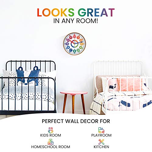 Kids Wall Clocks for Bedrooms - Kids Room Wall Decor - Silent Analog Kids Clock