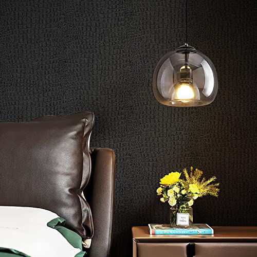 17.7'' x 472.4'' Crocodile Wallpaper Black Matte Crocodile Textured Wallpaper