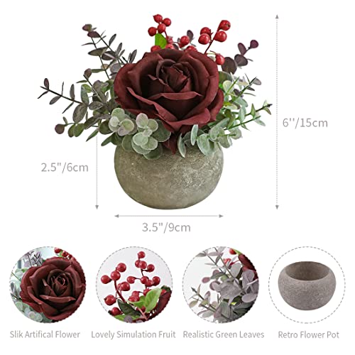 Rose in Pot Decor Potted Artificial Flowers Mini Plants Faux Flowers Indoor