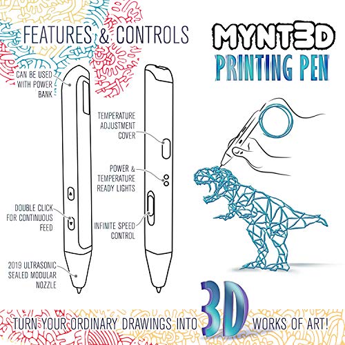 MYNT3D Super 3D Pen, 1.75mm ABS and PLA Compatible 3D Printing Pen