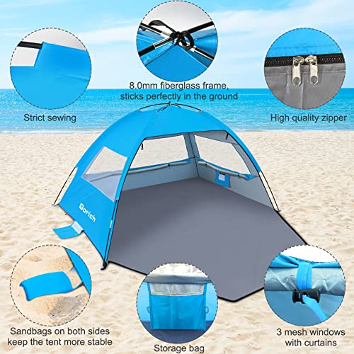 Beach Tent, Beach Shade Tent for 3 Person with UPF 50+ UV Protection, Portable Beach