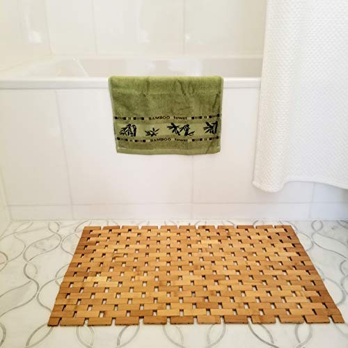 Bamboo Bath Mat & Bamboo Hand Towel Non-Slip and Water Resistant