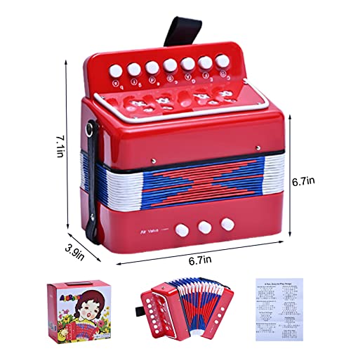 Kids Accordion 10 keys Button,Musical Instrument,Accordions Gift for Child Beginners (Red)