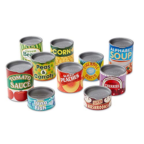 Grocery Cans Play Food Kitchen Accessory - 10 Stackable Cans With Removable Lids