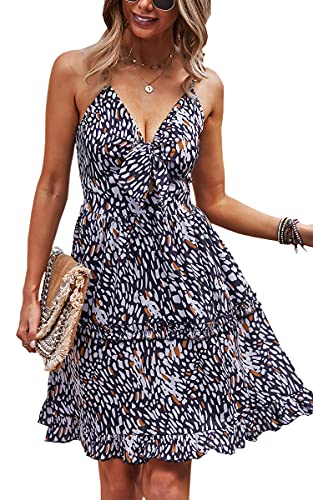 Womens Dresses Summer Floral Leopard Print Backless Swing Midi Dress