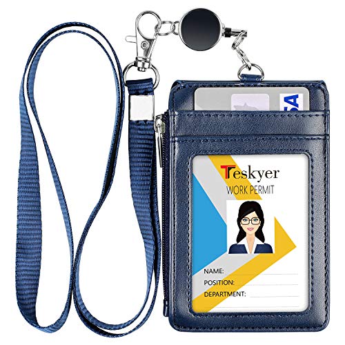 Teskyer ID Badge Holder with Retractable Lanyard, 4 Card Slots,ID Card Holder