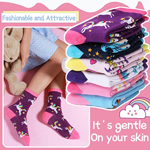 Children Cotton Crew Socks For Girl Boy Kids Toddler 6 Pack (Unicorn-I, 5-8 Years Old)