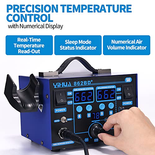 Safe 2 in 1 Soldering Iron Hot Air Rework Station °F /°C with Multiple Functions