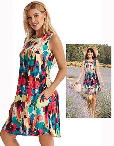 Beach Dresses for Women Summer Tshirt Floral Sundress Sleeveless