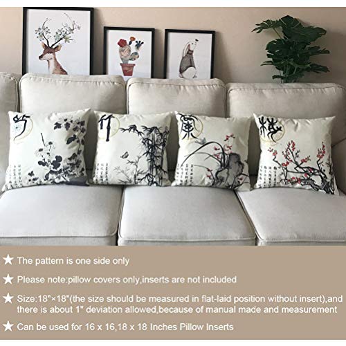 Ink Wash Painting Throw Pillow Cover Plum Blossom Chrysanthemum Orchid