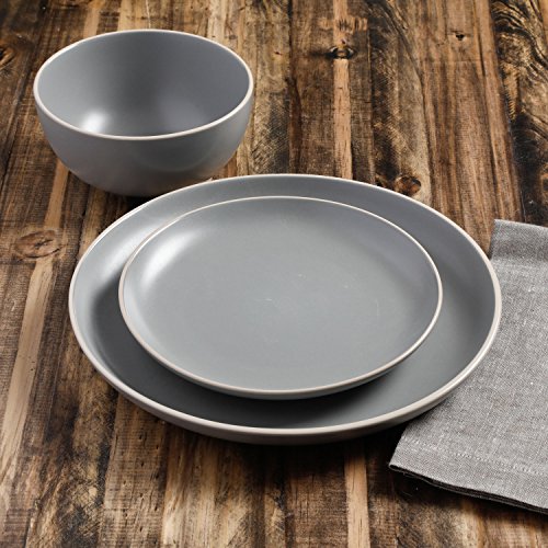 Gibson Home Rockaway 12-Piece Dinnerware Set Service for 4, Grey Matte -