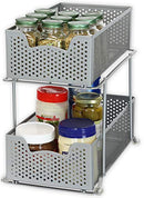 2 Tier Sliding Cabinet Basket Organizer Drawer, Silver