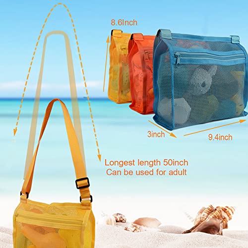 Beach Mesh Bag Beach Shell Bags for Holding Beach Shell,Toys (Blue&Yellow&Orange)