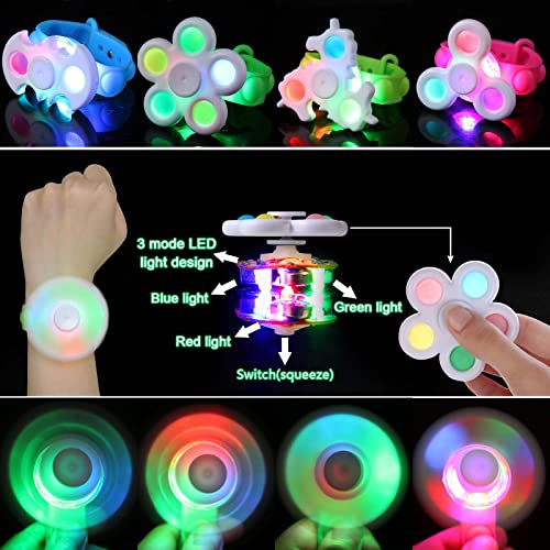 Pop Bracelet Fidget Spinner 8 Pack, Halloween Christmas Light Up Party Favors Fidget