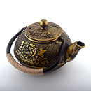 6-piece Japanese Cast Iron Pot Tea Set with Trivet, Golden Peony (40 oz)